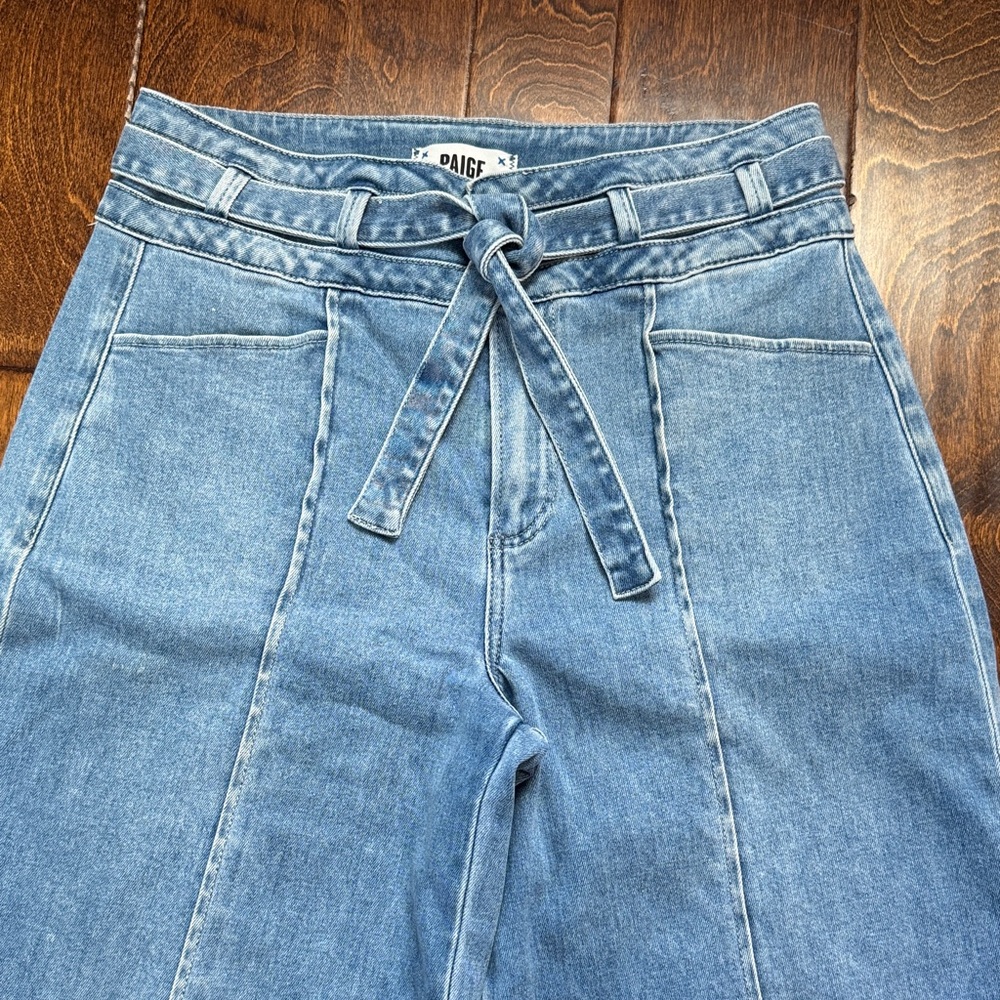 PAIGE High-Rise Tie-Waist Jeans in Light Blue Wash